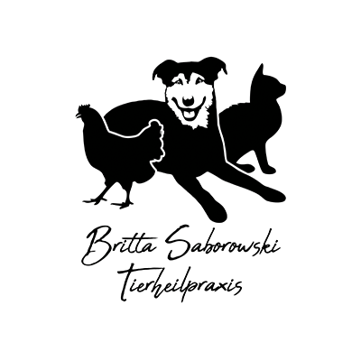 Logo Tierheilpraxis Britta Saborowski mit Huhn, Hund und Katze